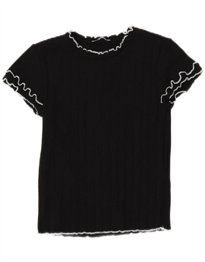 Zara Damen Crop T-Shirt Top UK 12 Medium Schwarz Polyester
