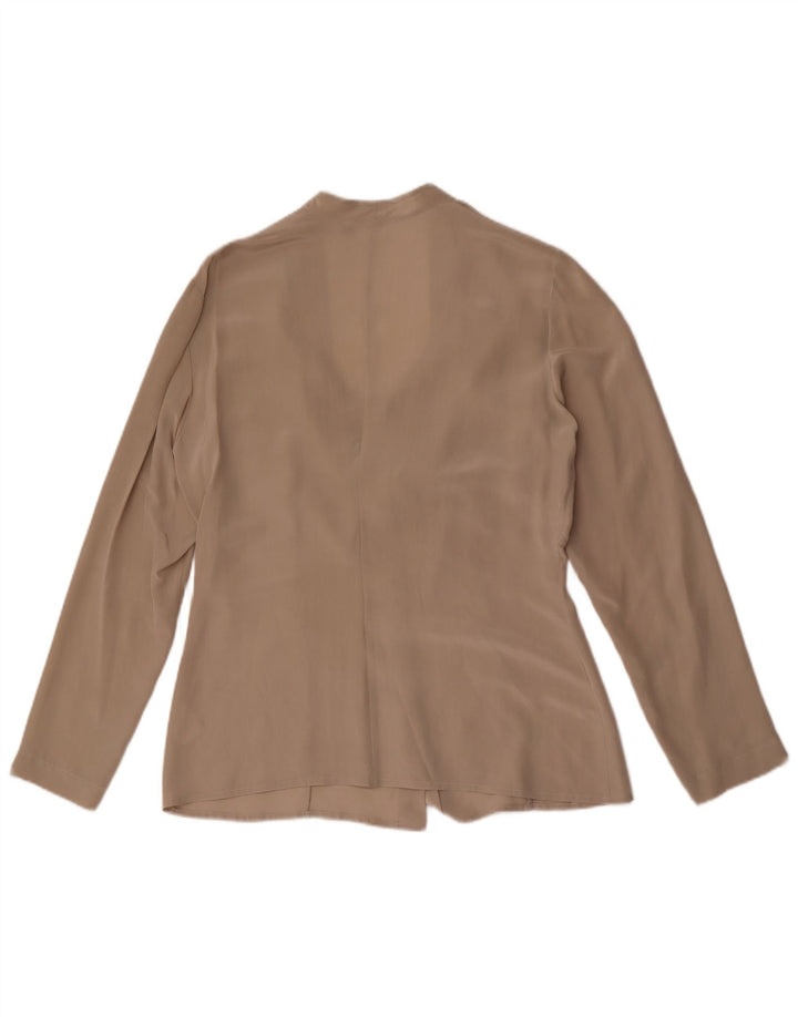 Vintage Damen-Hemdbluse mit Krawatte vorne, UK 14, große beige Seide