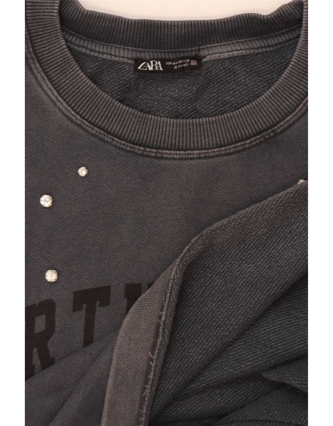 Zara Damen-Sweatshirt mit Grafik-Übergröße, Gr. 14, Mittelgrau
