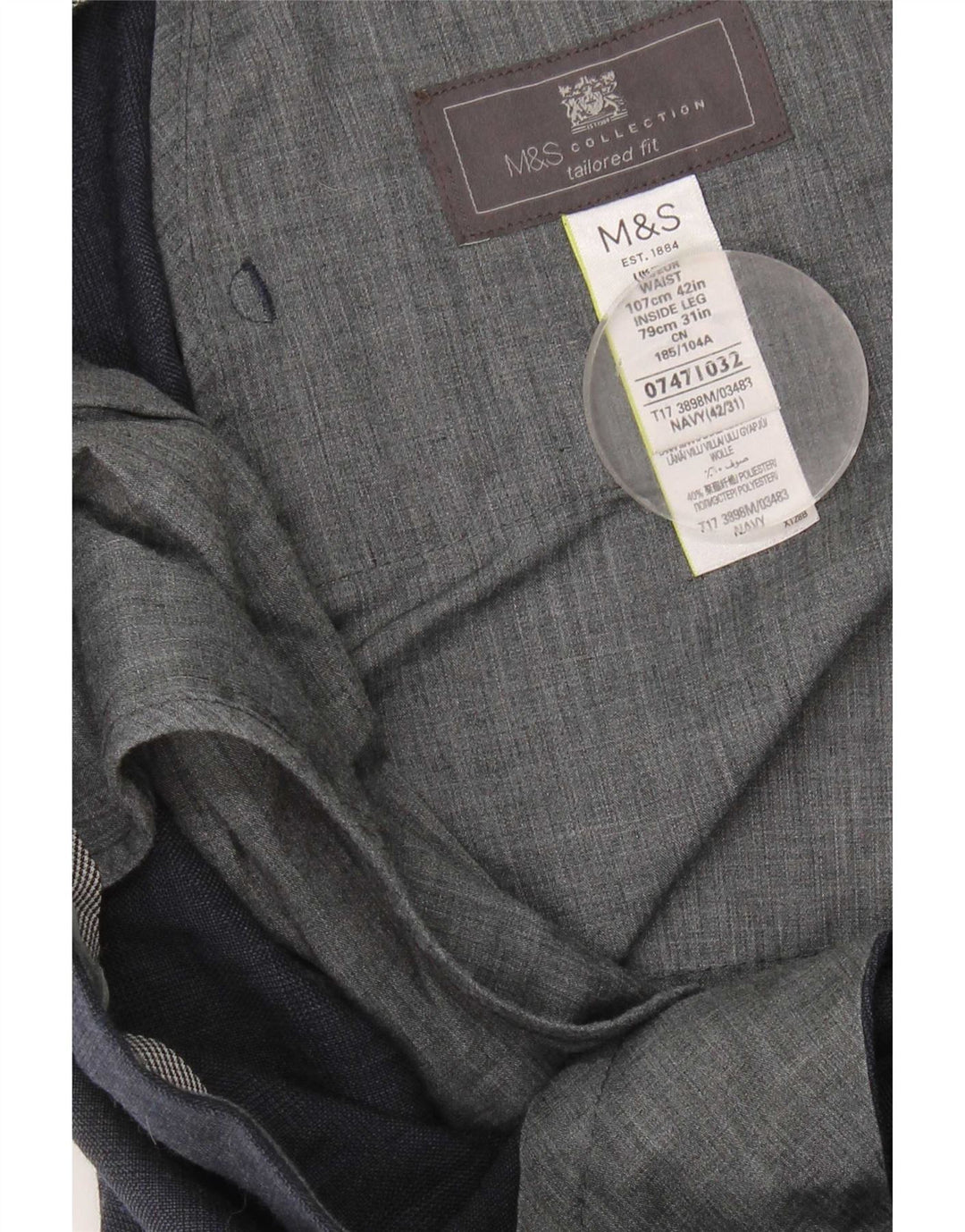 Marks & Spencer Herren-Anzughose mit maßgeschneiderter Passform, W42 L31, Marineblau kariert
