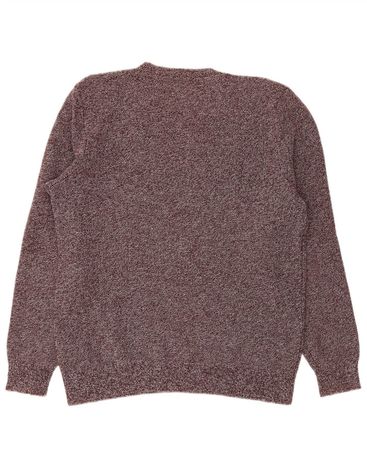 Cos Herren-Pullover mit Rundhalsausschnitt, mittleres Burgunderrot, geflecktes Leinen