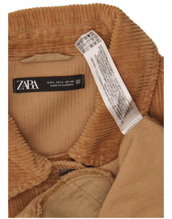 Zara Damen Übergroße Cordjacke UK 16 Large Beige Baumwolle