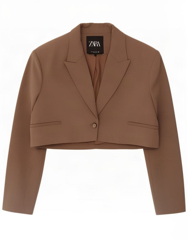Zara Damen 1-Knopf-Bolerojacke UK 14 Mittelbraunes Polyester