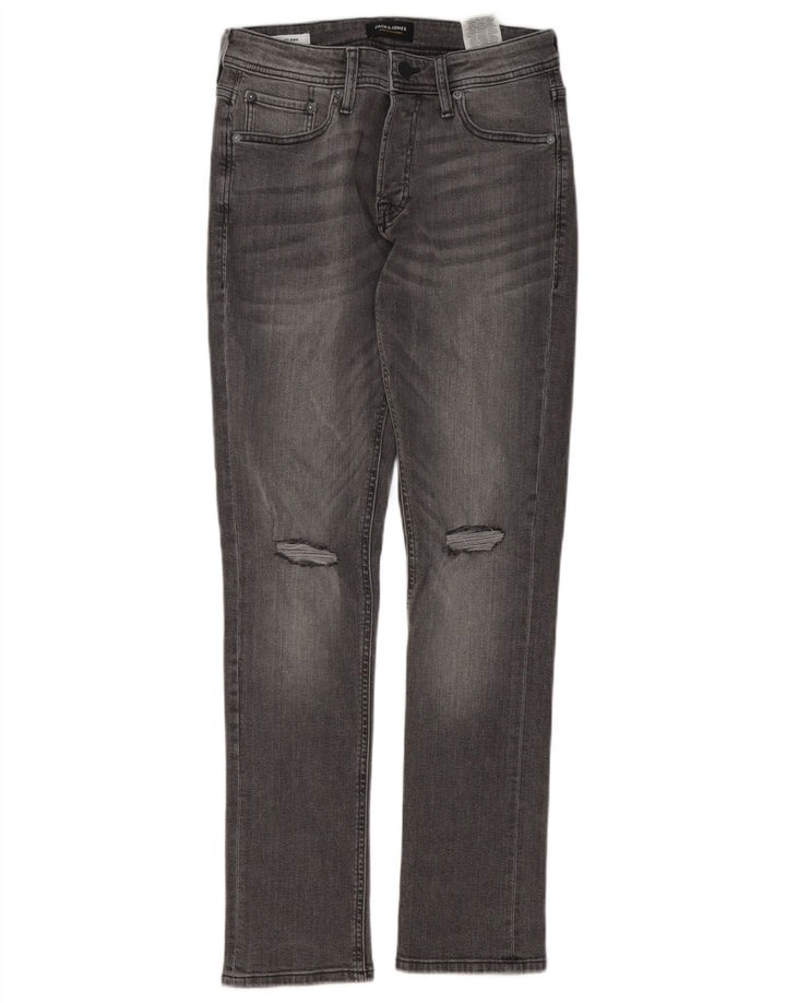 Jack & Jones Herren GLENN Distressed Slim Jeans W28 L32 Graue Baumwolle