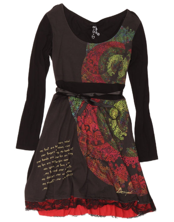 Desigual Damen Grafik-Langarm-A-Linien-Kleid, Größe S, Schwarz, Paisleymuster