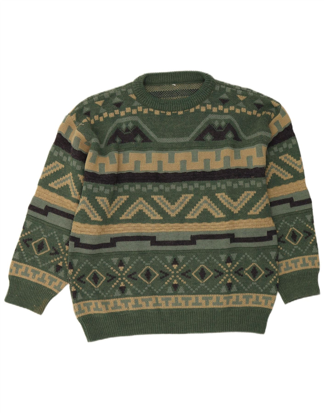 Vintage Herren Pullover mit Rundhalsausschnitt, groß, grün, geometrisch