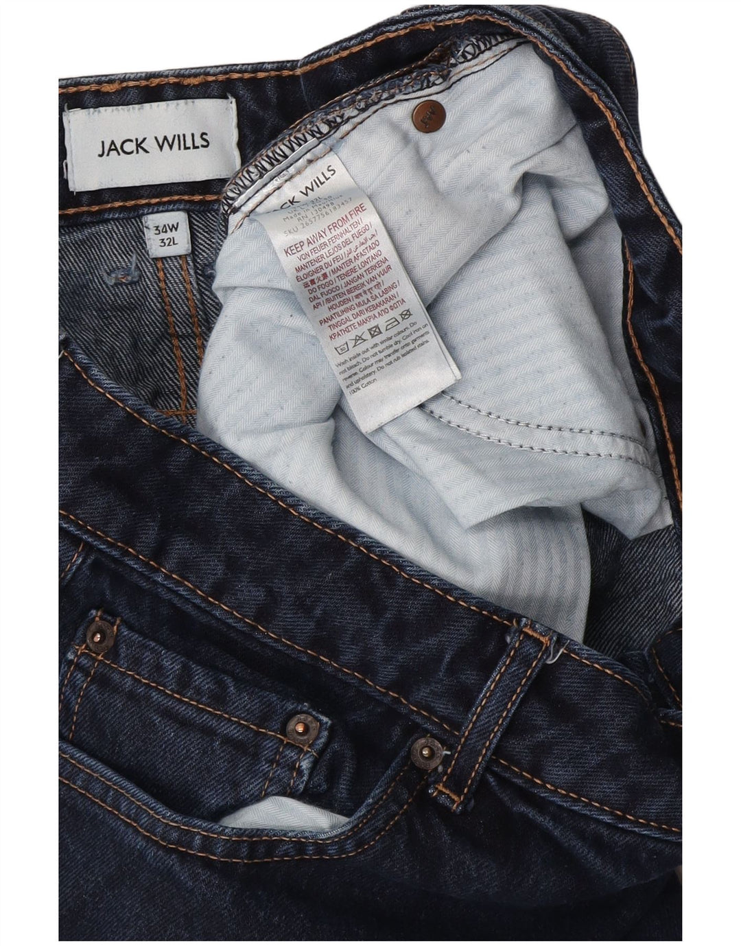 Jack Wills Herren Straight Jeans W34 L32 Marineblaue Baumwolle