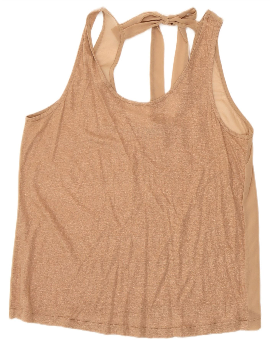Benetton Damen Weste Top UK 12 Medium Beige Leinen