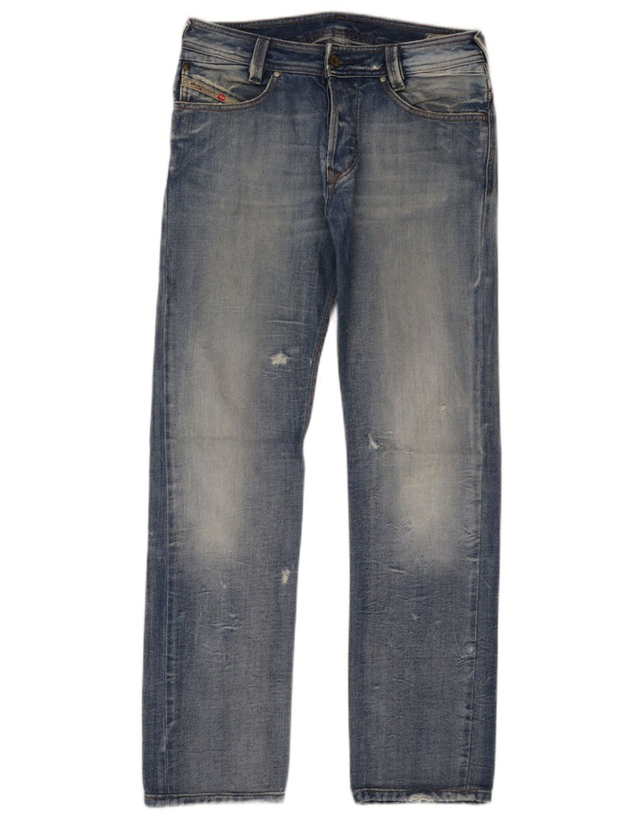 Diesel Herren Distressed Straight Jeans W30 L31 Blaue Baumwolle