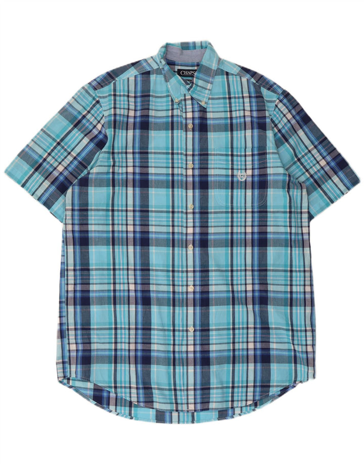 Chaps Herren-Hemd, pflegeleicht, kurzärmelig, groß, blau kariert, Baumwolle