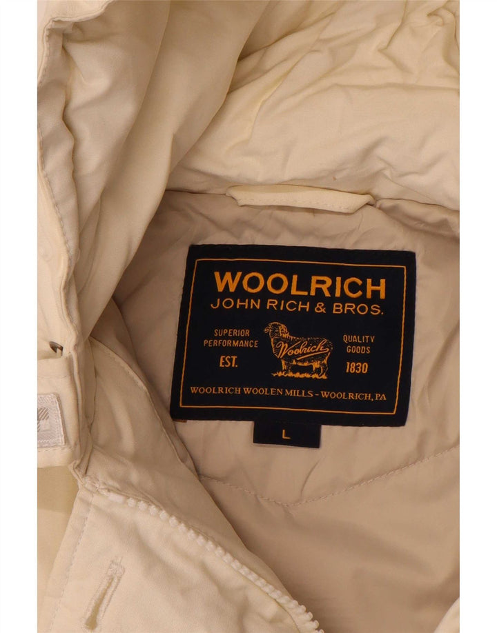 Woolrich Wattierter Damenmantel mit Kapuze, UK 16, Größe L, gebrochenes Weiß