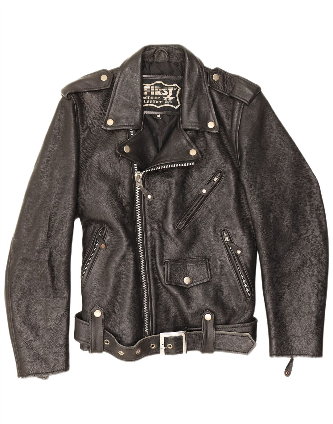First Herren Leder Bikerjacke UK 34 XS Schwarz