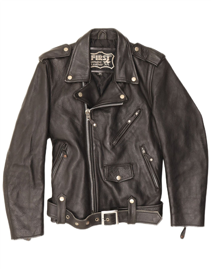 First Herren Leder Bikerjacke UK 34 XS Schwarz