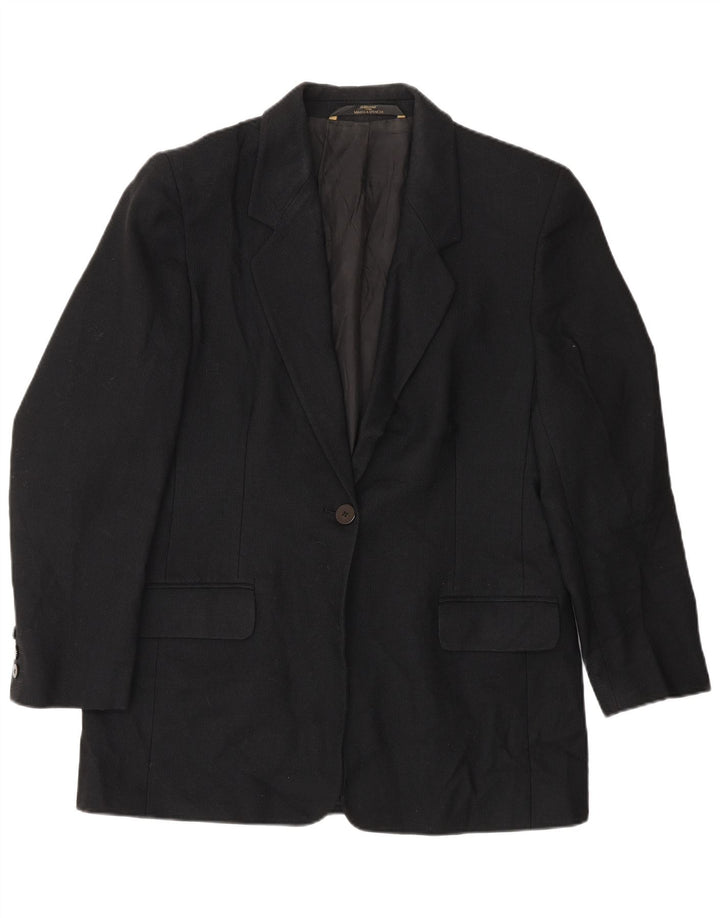 Marks & Spencer Damen 1-Knopf-Blazerjacke UK 16 Große schwarze Wolle