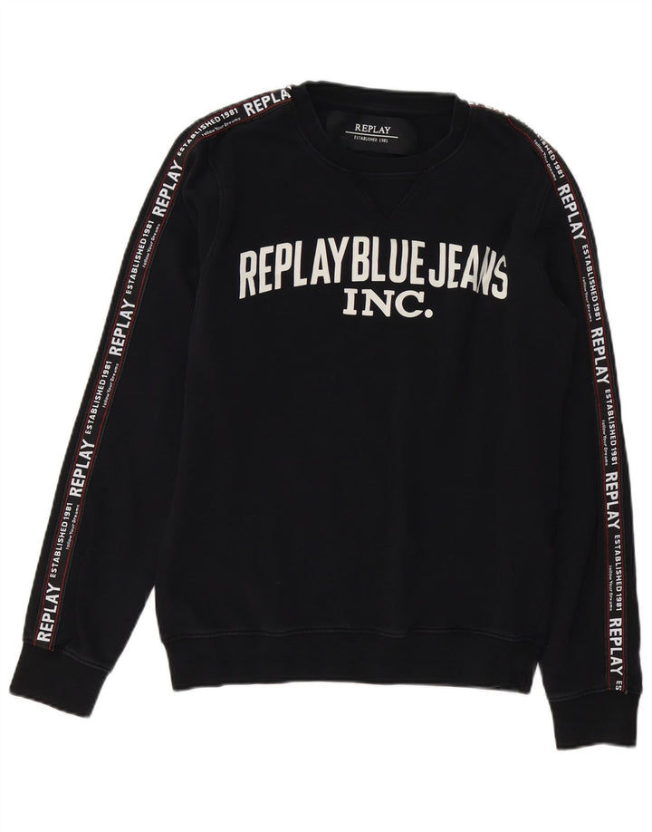 REPLAY Herren-Sweatshirt mit Grafik, mittelschwarze Baumwolle