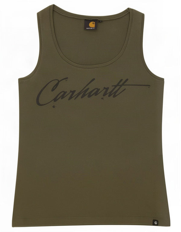 Carhartt Womens Graphic Vest Top UK 10 Small Khaki Baumwolle