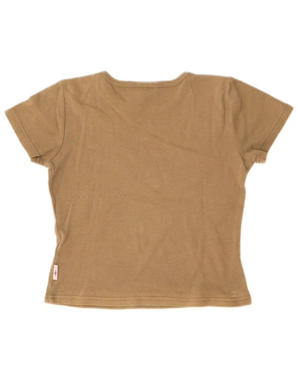 KANGAROOS Damen Crop Graphic T-Shirt Top UK 8 Small Beige Baumwolle