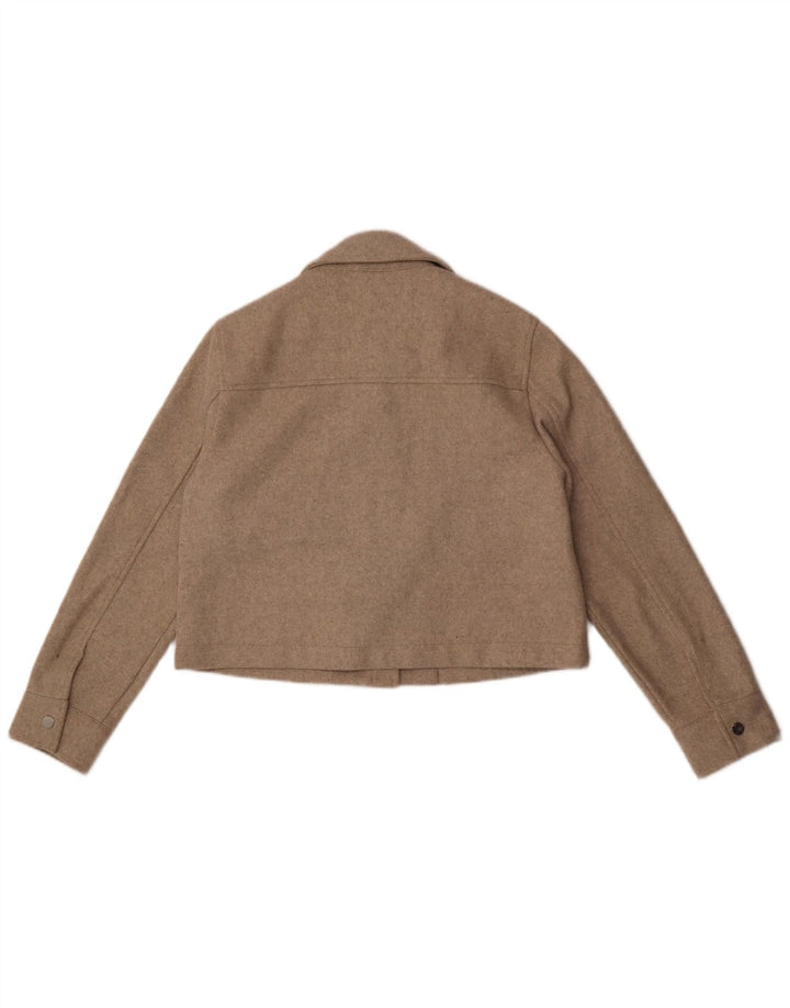 Zara Damen Crop Bomberjacke UK 10 Small Beige Flecked