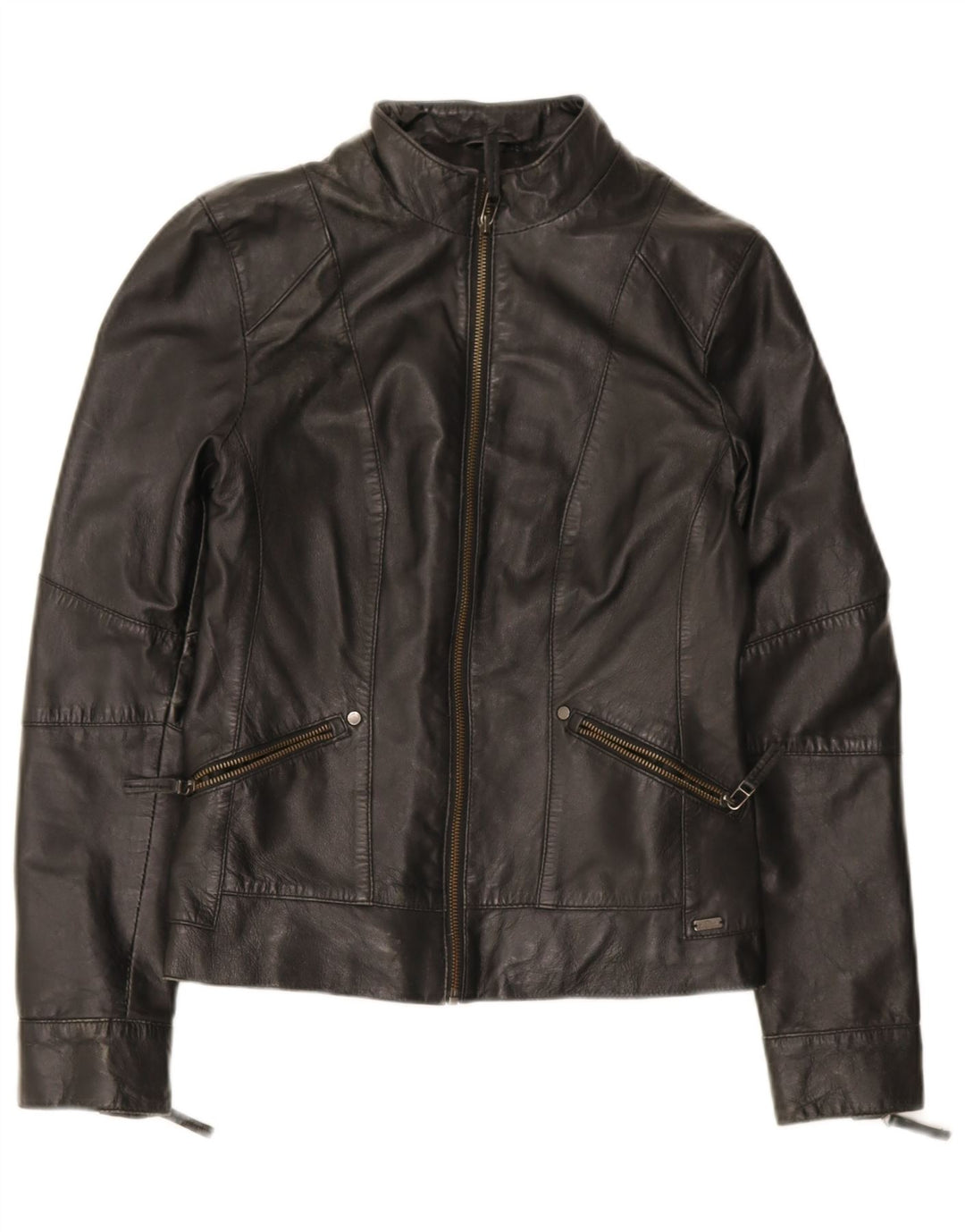 S.Oliver Damen-Bikerjacke aus Leder, UK 10, Größe S, schwarzes Lammleder