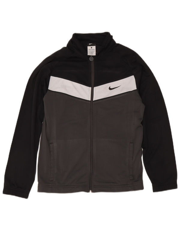 Nike Jungen-Trainingsanzugoberteil, Jacke, 12–13 Jahre, groß, graues Farbblock-Polyester