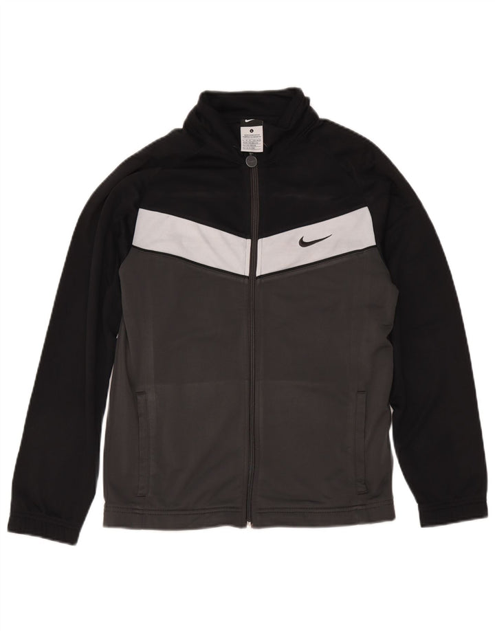 Nike Jungen-Trainingsanzugoberteil, Jacke, 12–13 Jahre, groß, graues Farbblock-Polyester