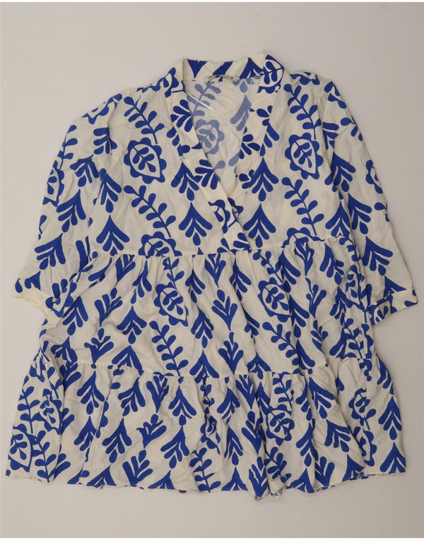 Zara Damen Langarm-Stufenkleid UK 18 XL Weiß geblümte Viskose