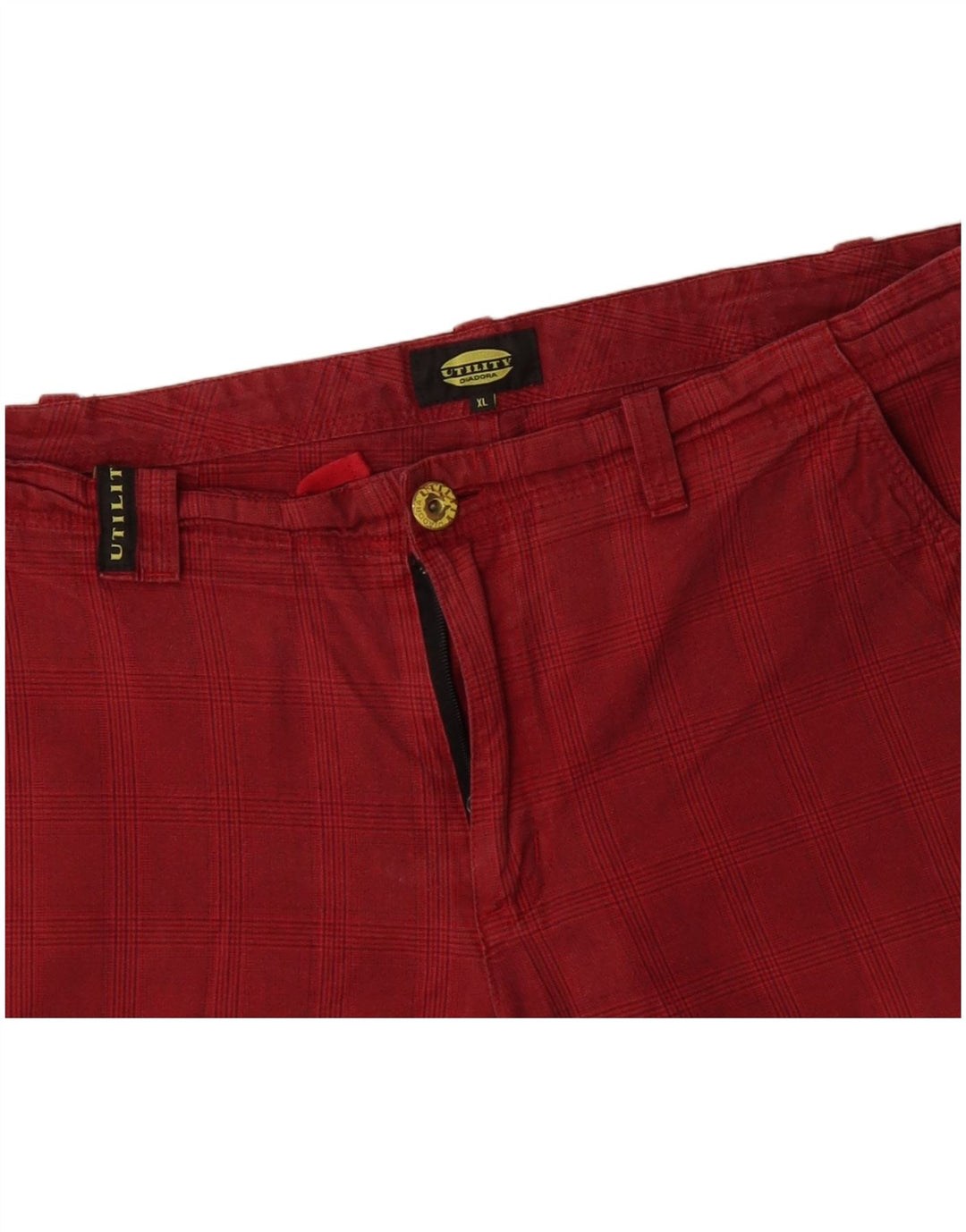 DIADORA Herren Cargo-Shorts XL W38 rot karierte Baumwolle