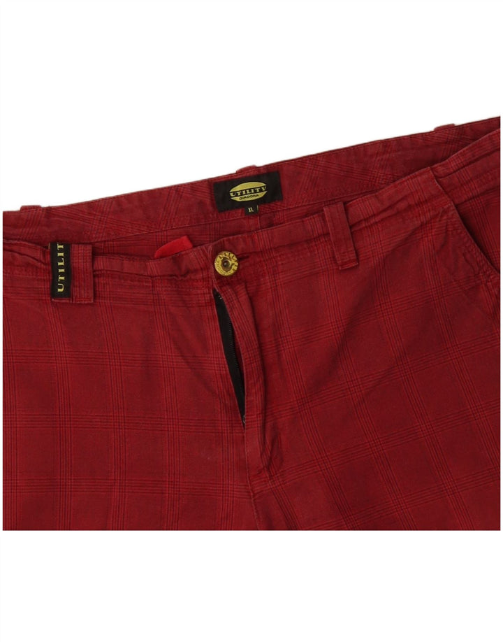 DIADORA Herren Cargo-Shorts XL W38 rot karierte Baumwolle