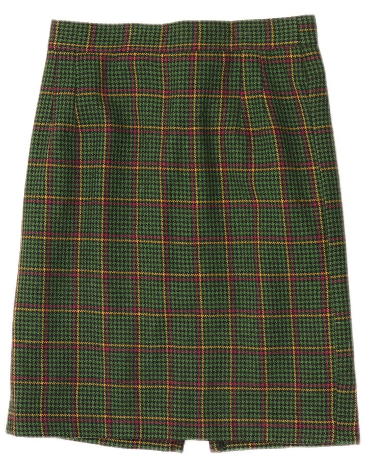 Vintage Damen Gerader Rock W28 Mittelgrüner Hahnentritt