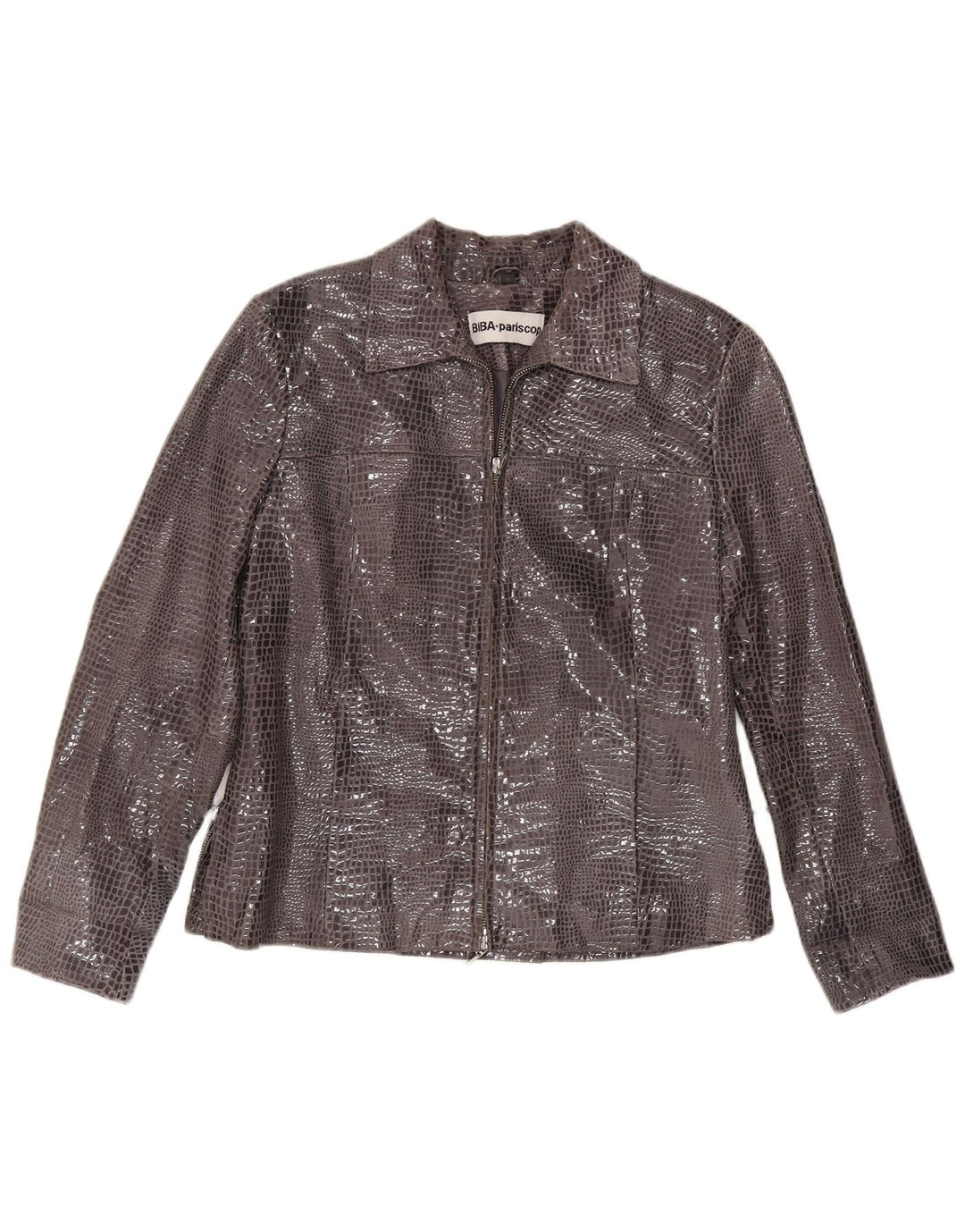Vintage Damen Lederjacke EU 38 Mittelgraues Leder mit Animal-Print