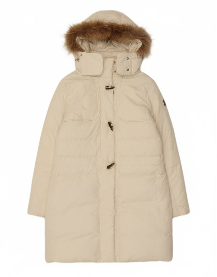 Diadora Wattierter Damenmantel mit Kapuze, UK 14, Medium, gebrochenes Weiß, Polyester