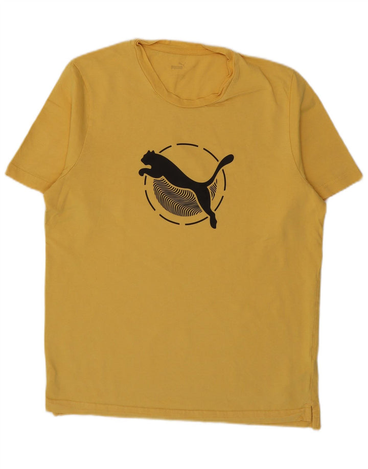 Puma Herren Grafik-T-Shirt-Oberteil, groß, gelbe Baumwolle