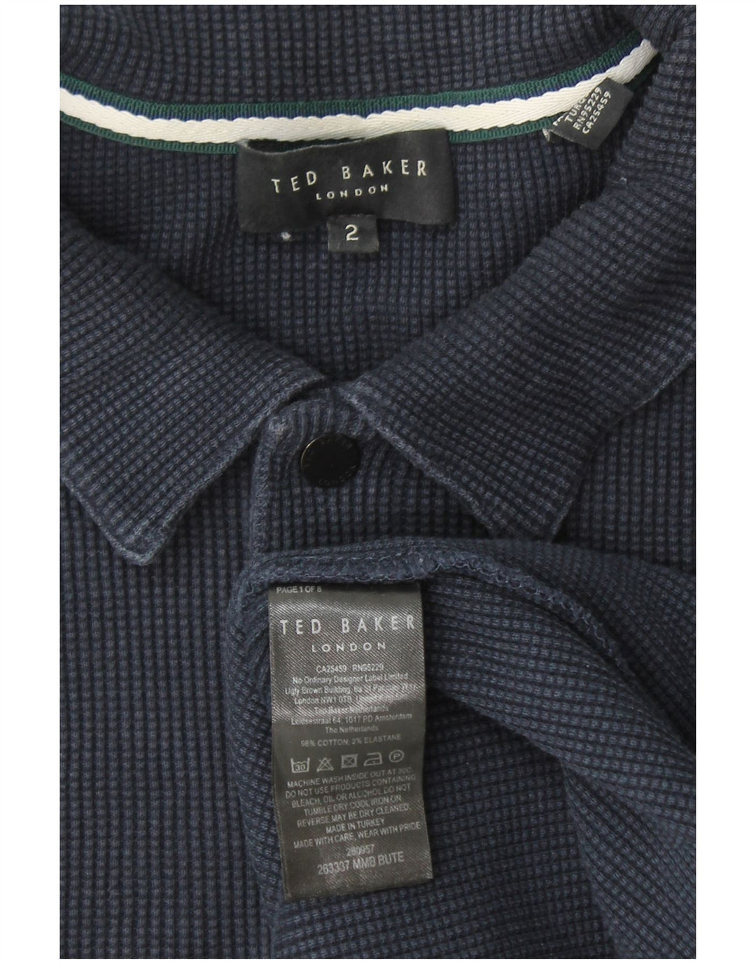 TED BAKER Herren-Poloshirt, Größe 2, klein, marineblaue Baumwolle