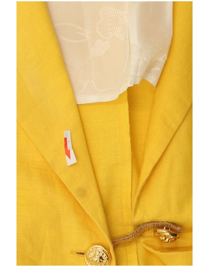 Vintage Damen Kurzärmelige 1-Knopf-Blazerjacke UK 14 Mittelgelb