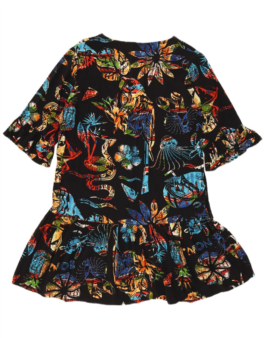 Desigual Damen Tunikakleid UK 14 Mittelschwarz geblümt