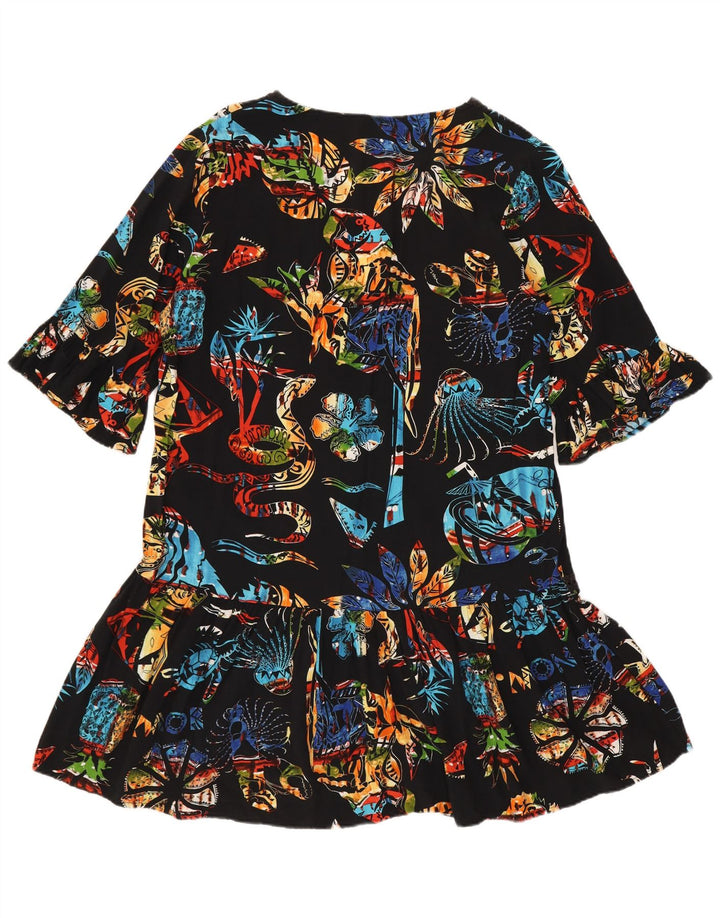 Desigual Damen Tunikakleid UK 14 Mittelschwarz geblümt