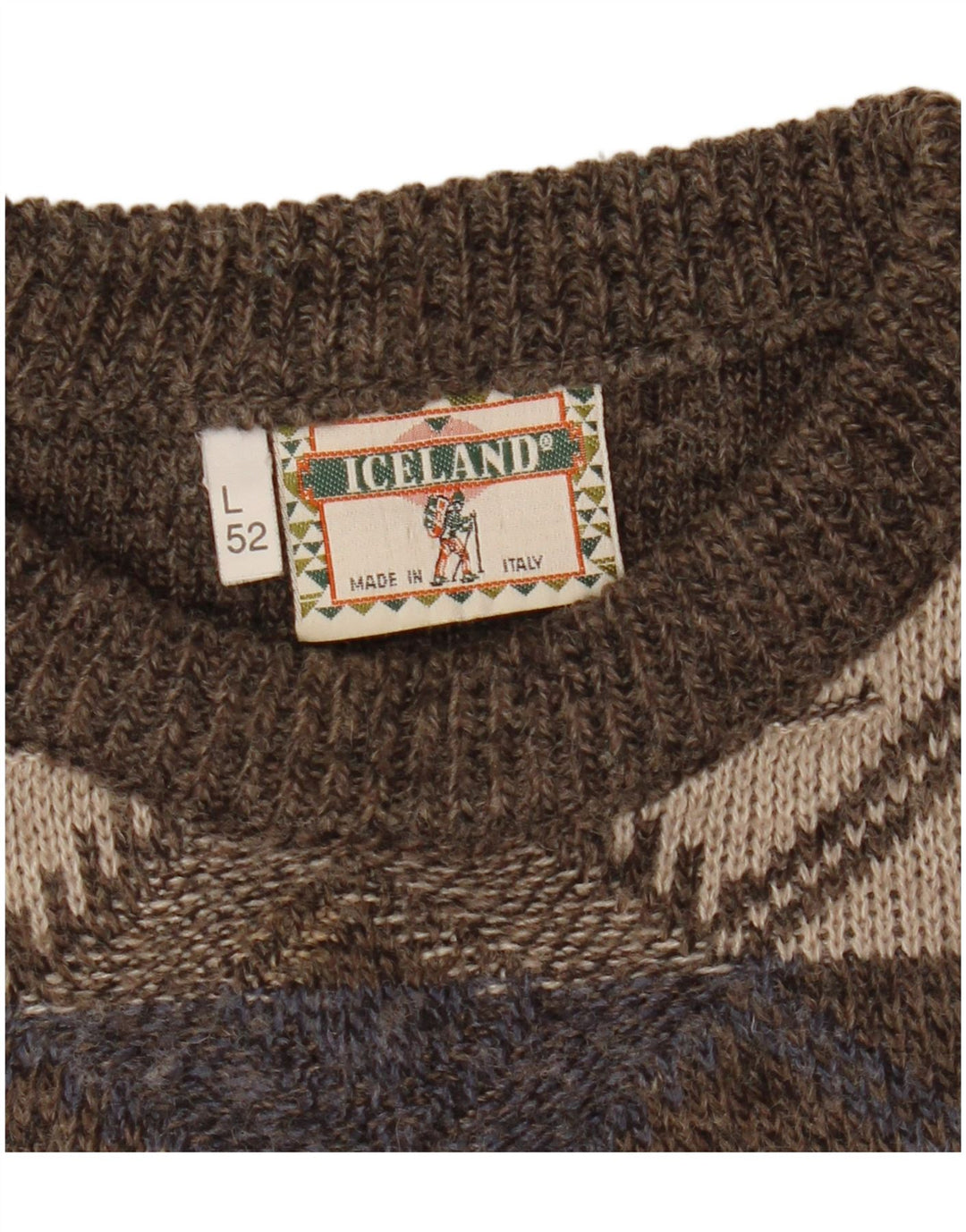 Island Herren-Pullover mit U-Boot-Ausschnitt, Größe 52, groß, braun, Argyle/Diamant