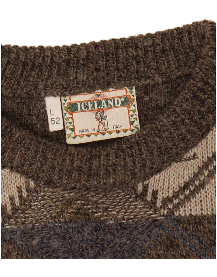 Island Herren-Pullover mit U-Boot-Ausschnitt, Größe 52, groß, braun, Argyle/Diamant