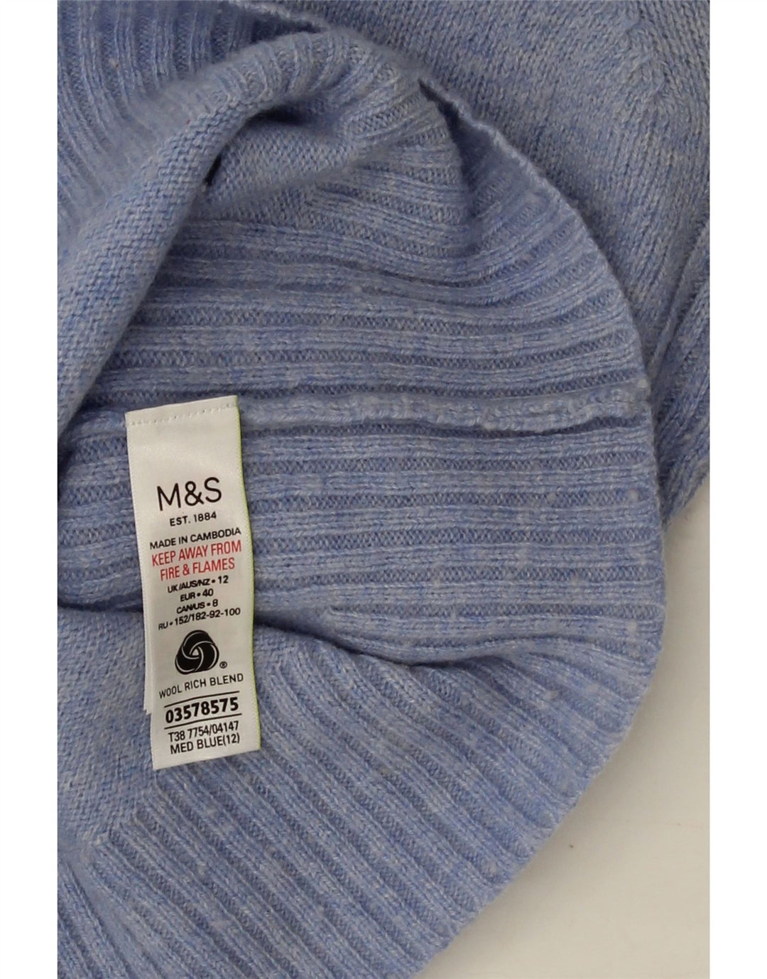 Marks & Spencer Damen-Pullover mit V-Ausschnitt, UK 12, mittelblaue Lammwolle