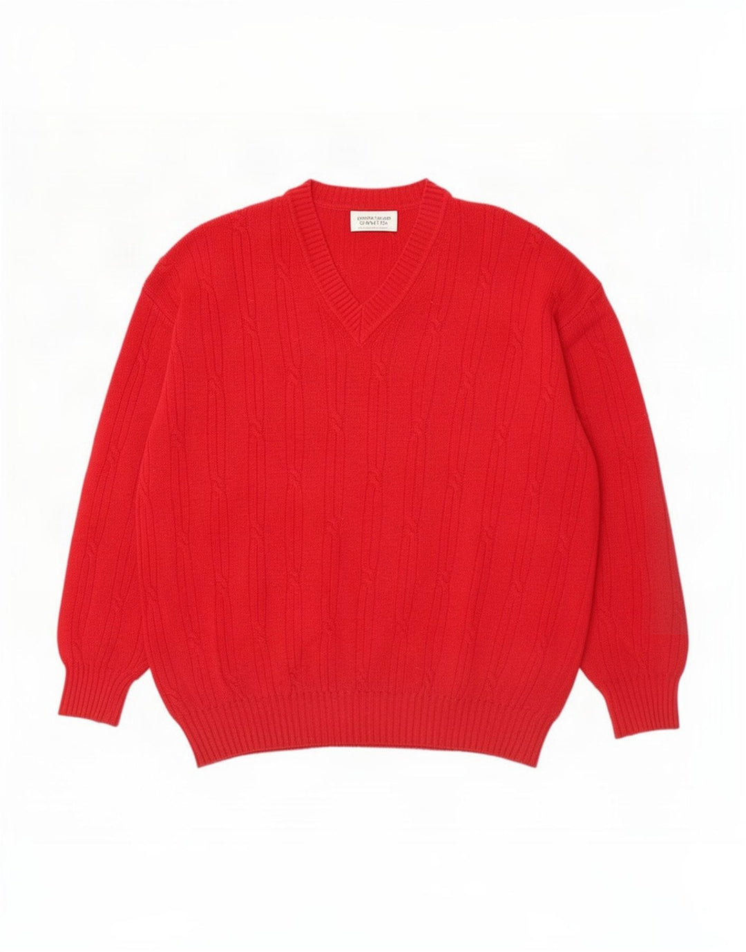 Benetton Herren-Pullover mit V-Ausschnitt, groß, rote Lammwolle