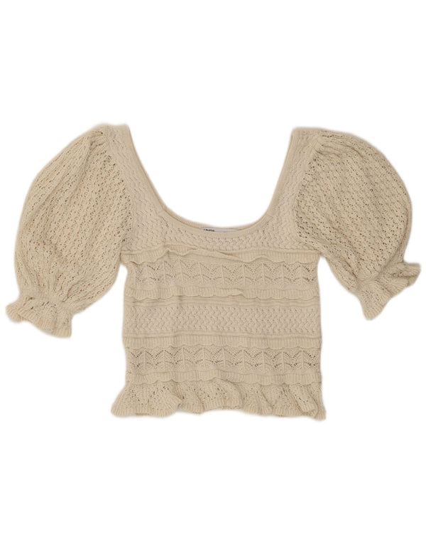 Zara Damen Crop Crochet Bluse Top UK 10 Small Beige