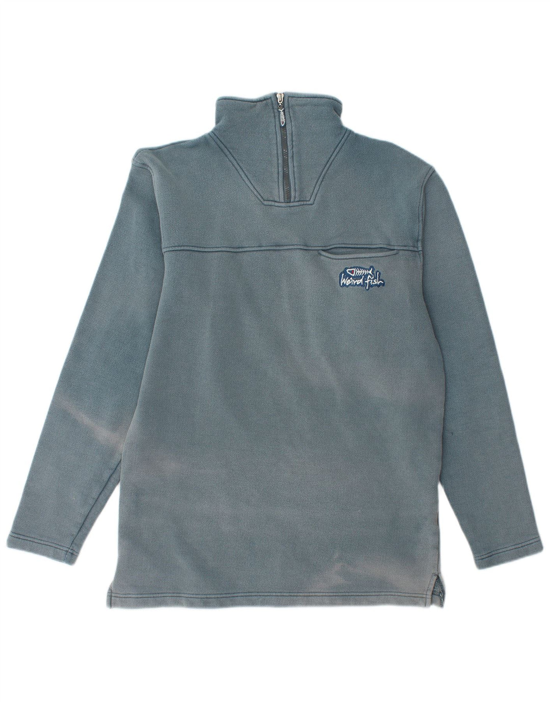 WEIRD FISH Herren-Sweatshirt mit Reißverschluss am Hals, klein, aus blauer Baumwolle