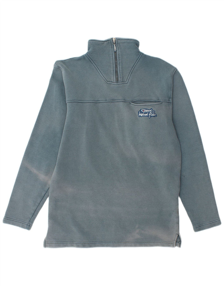 WEIRD FISH Herren-Sweatshirt mit Reißverschluss am Hals, klein, aus blauer Baumwolle