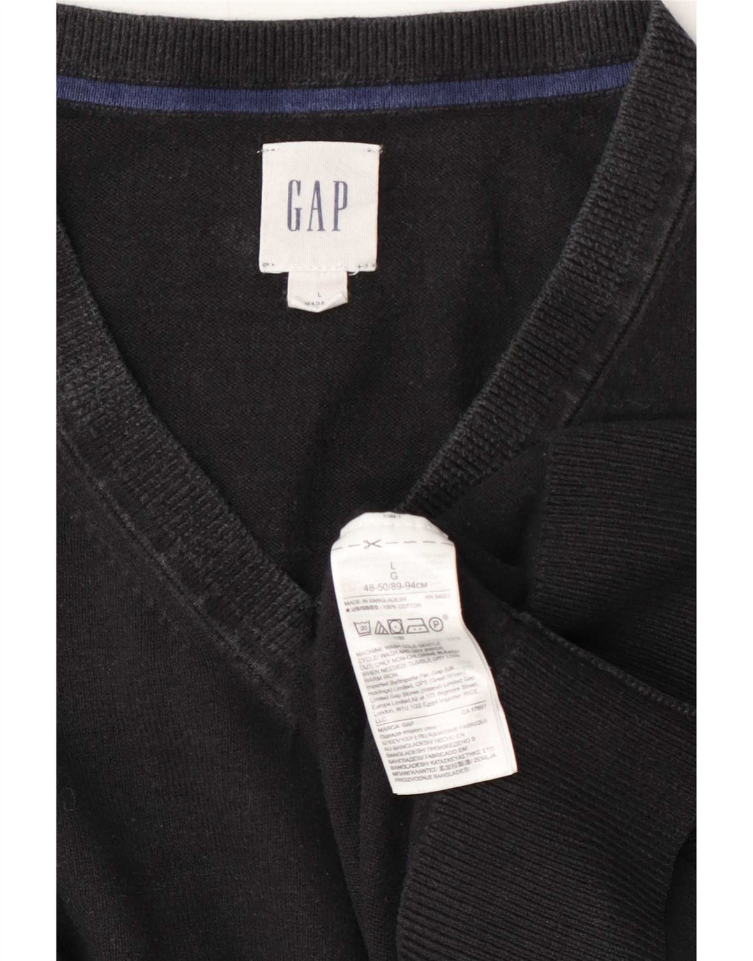 Gap Herren-Pullover mit V-Ausschnitt, groß, aus schwarzer Baumwolle