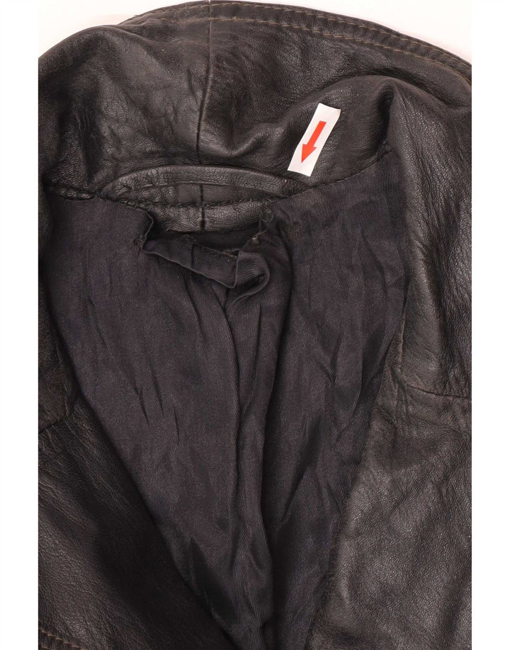 Vintage Damen 3-Knopf-Lederblazerjacke UK 12 Mittelschwarz