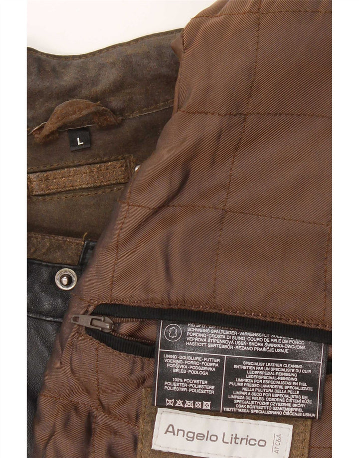 Angelo Litrico Herren Bikerjacke UK 40 Large Braun Colourblock