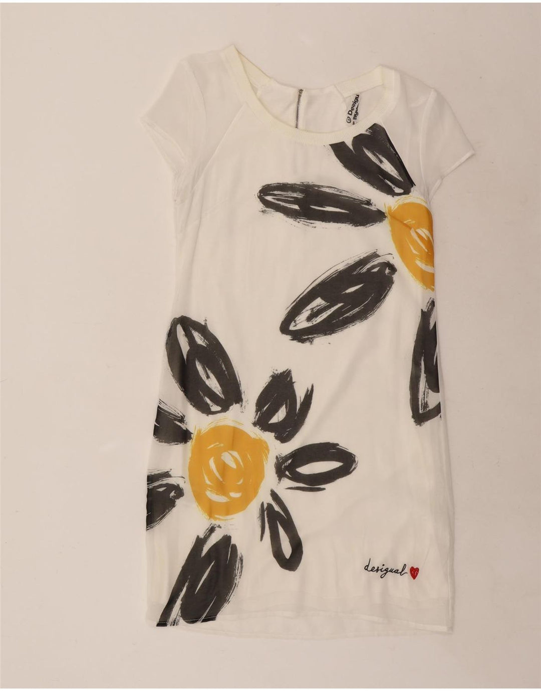 Desigual Damen Etuikleid UK 12 Mittelweiße Viskose mit Blumenmuster