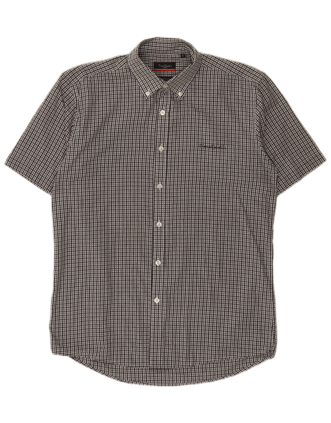 Pierre Cardin Herren-Kurzarmhemd mit normaler Passform, Small Grey Gingham
