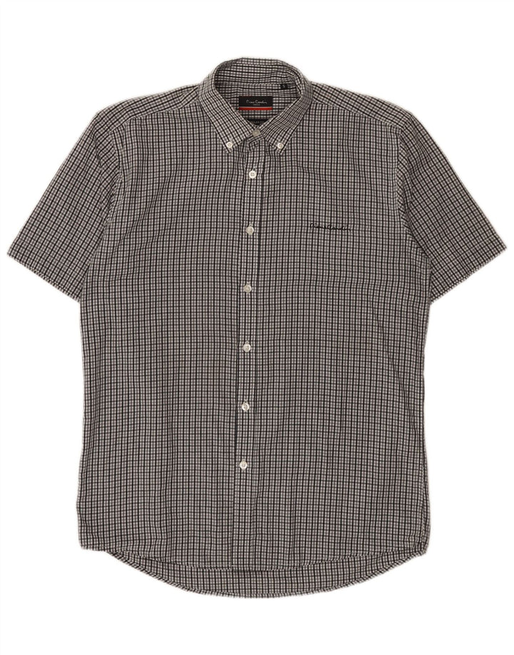 Pierre Cardin Herren-Kurzarmhemd mit normaler Passform, Small Grey Gingham