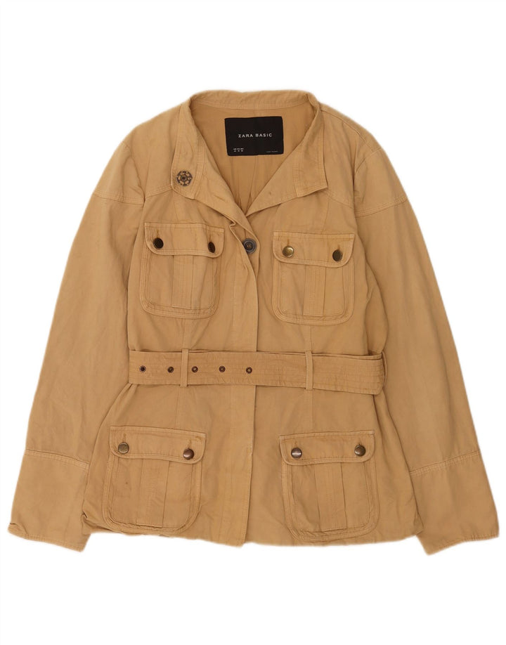 Zara Damen Utility-Jacke EU 42 Large Beige Baumwolle